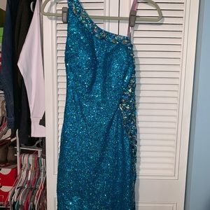Teal, Sequin Homecoming Dress